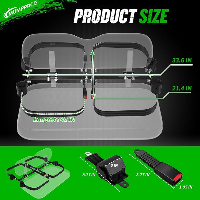 4 Pack Universal Golf Cart Seat Belts, Fits 4-Seats EZGO, Club Car Yamaha Golf Cart, Retractable 2+2/4 Passengers Seat Belts Kit, Front Rear Seat Belts with Bracket