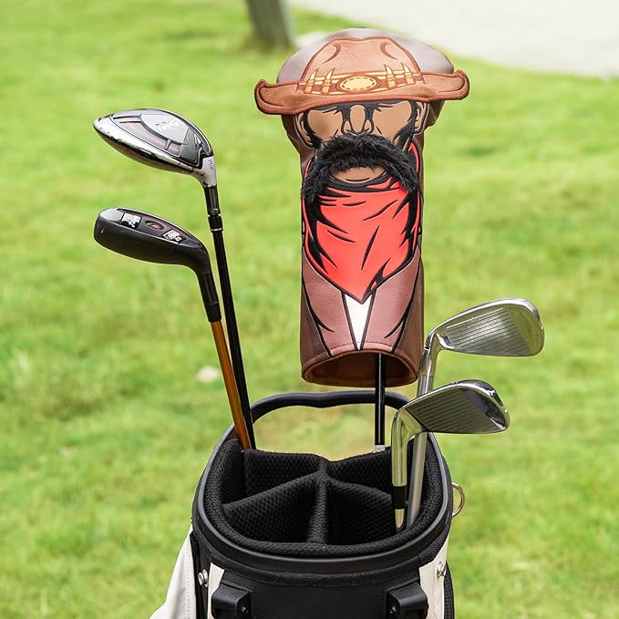 Craftsman Golf Golf Club Head Covers,Funny Driver Headcover Cowboy Design Golf Club Cover, Brown Driver Headcover Fit up tp 460cc Golfing Gift for Men Women