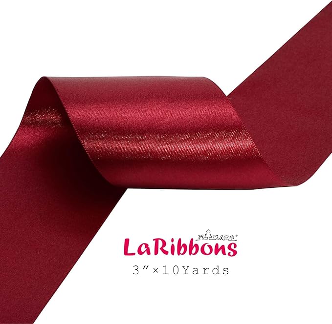 LaRibbons Red Satin Ribbon 3 Inch 10 Yards Christmas Ribbons Double Faced - Image 5