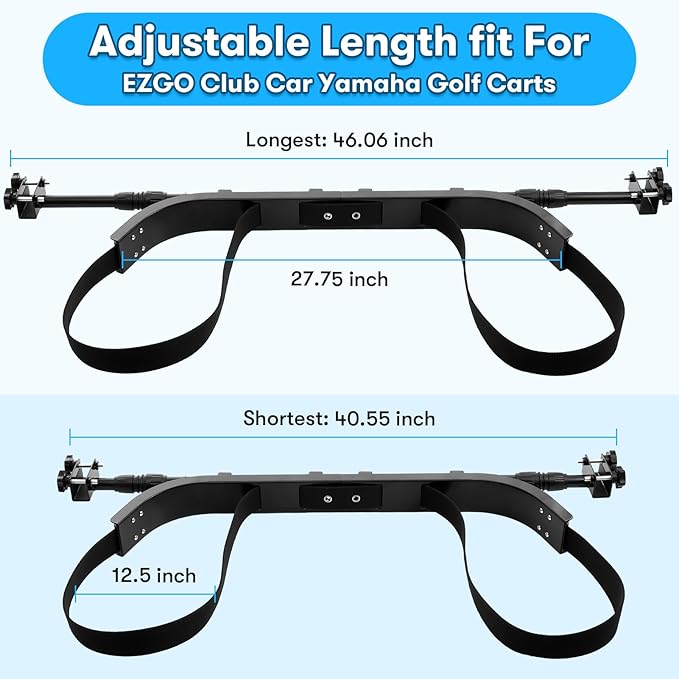 Kartols Golf cart Bag Holder Bracket No-Drilling Golf Club Holder for 2+2 Golf Cart Rear Seat for Yamaha, EZGO, Club Car, with 1 Inch Square Tube, Universal Golf cart Accessories Adjustable