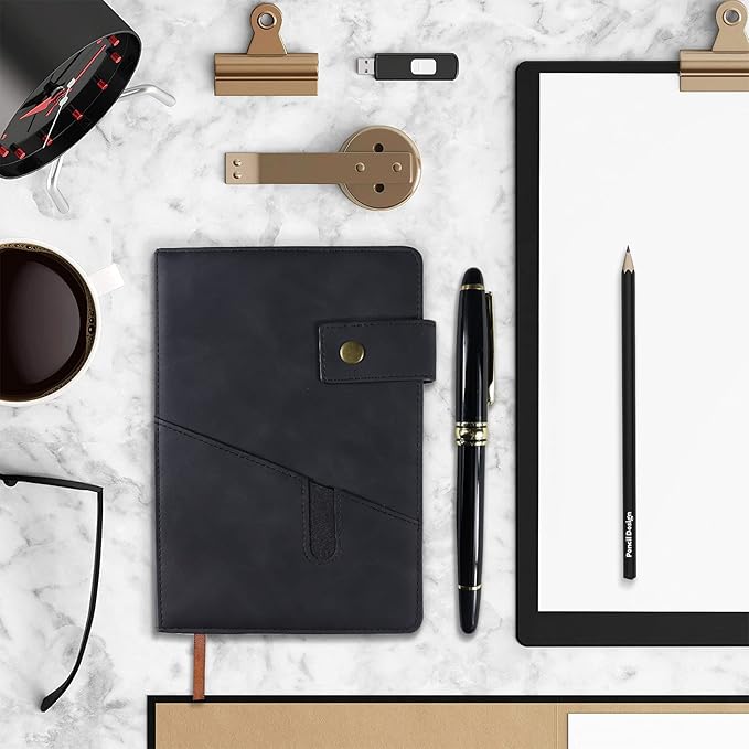 Black A5 Lined Leather Journal Notebook - Image 3