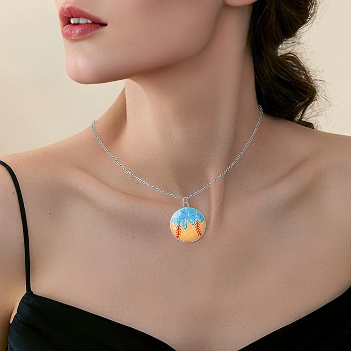 Baseball Pendant Necklace, Adjustable Baseball Game Day Drip Necklace for Men Women Fan Lovers Coach Team
