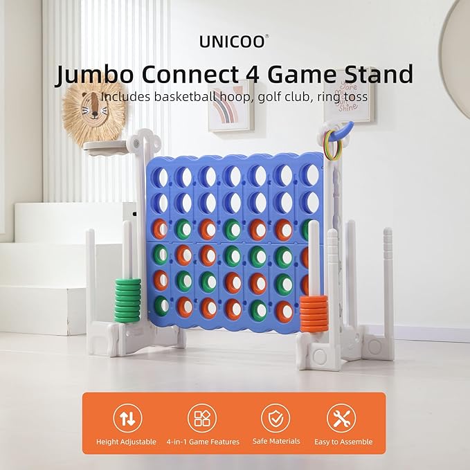 UNICOO® Jumbo 4 in a Row Game | Adjustable Height 4-to-Score Giant Yard Game Set - Image 2