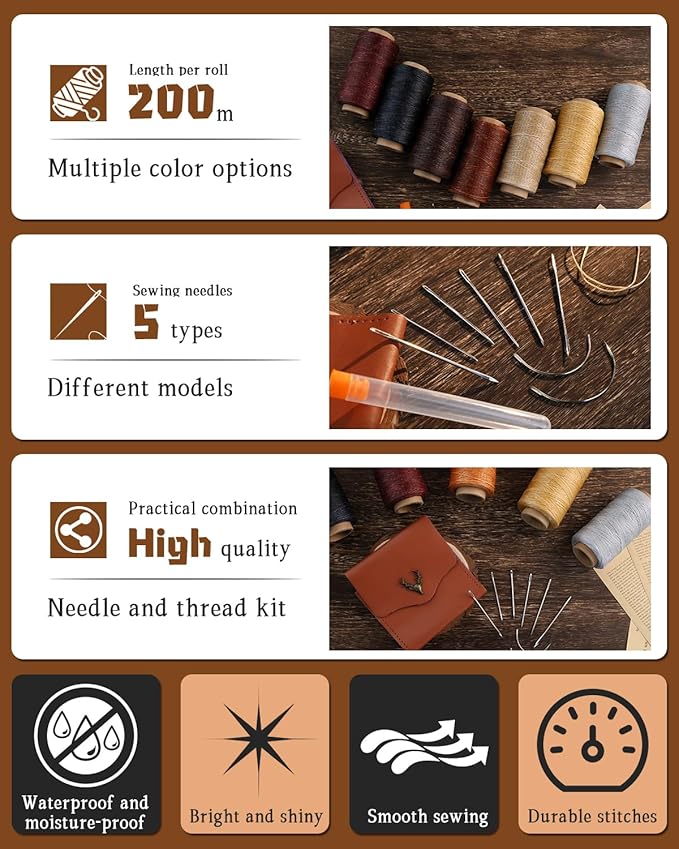 DIUDUS 218 Yards Upholstery Thread, Waxed Leather Thread, Heavy Duty Sewing Kit - Image 6