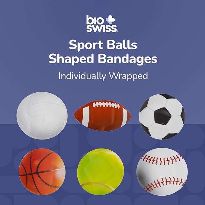 BioSwiss Bandages, Sports Balls Shaped Self Adhesive Bandage Set, Latex Free, Sterile Wound Care, 24 Count
