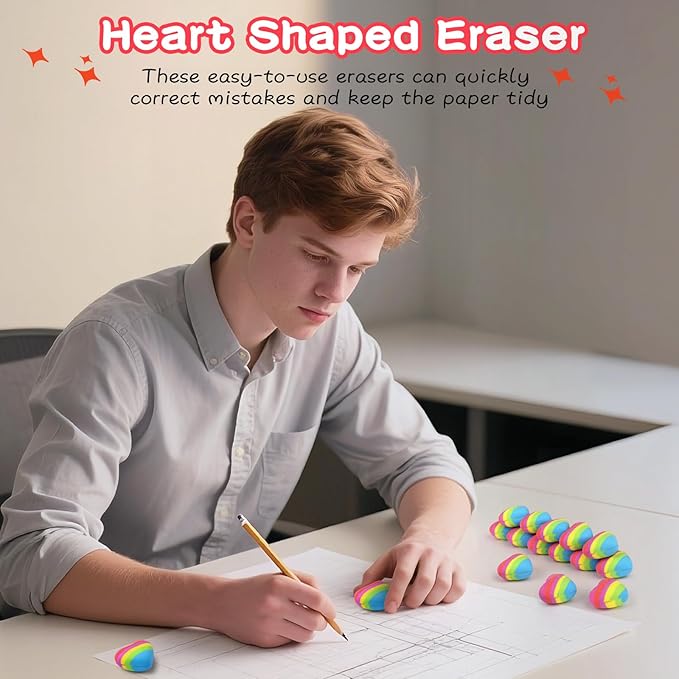 AmoreAngel Crafts 16 Pcs Heart Shaped Erasers，Pencil Erasers，Easy to Hold - Image 3