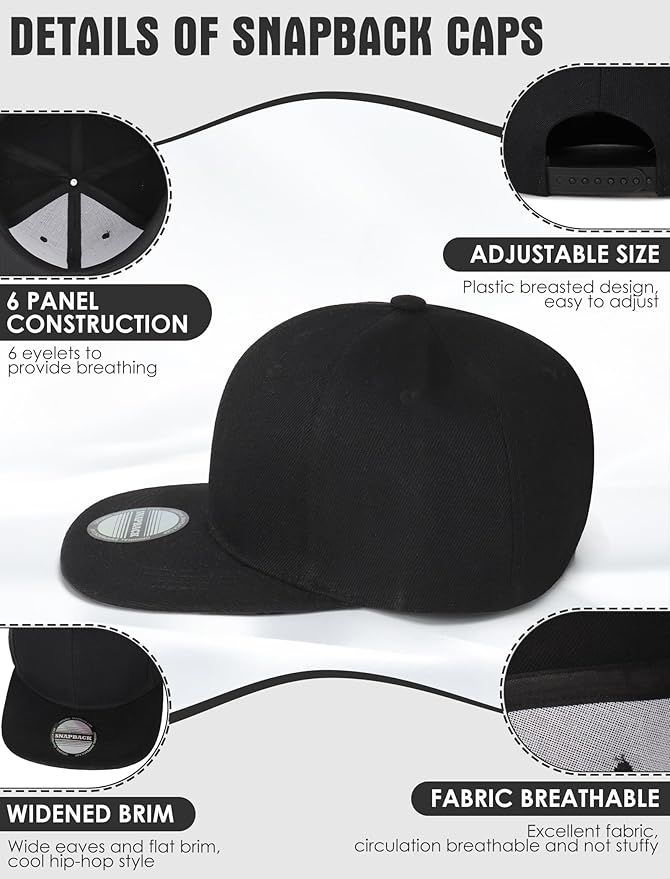 10 Pack Blank Snapback Hats for Men Flat Brim Hats Baseball Caps Bulk