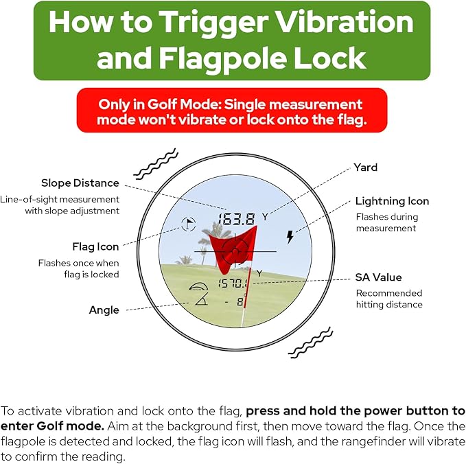 Golf Rangefinder with Slope, 1200 Yards Range Finder with High-Precision Flag Pole Locking Vibration, 7X Magnification, Rechargeable Battery