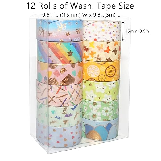 Candy Color Washi Tape Set 12 Rolls Bronzing Decorative Holiday Arts and Craft - Image 2