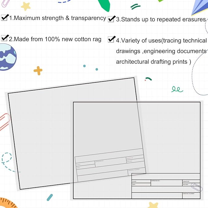 Geyee 10 Sheets Architectural Vellum Paper Translucent White Vellum Sheets - Image 4