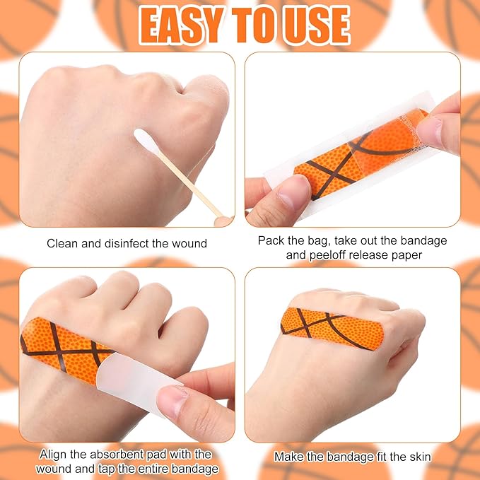 Geiserailie 120 Pieces Basketball Bandages Fabric Adhesive Finger Bandages Waterproof Flexible Travel First Aid Supplies for Basketball Team Boys Girls Fans Party Supplies