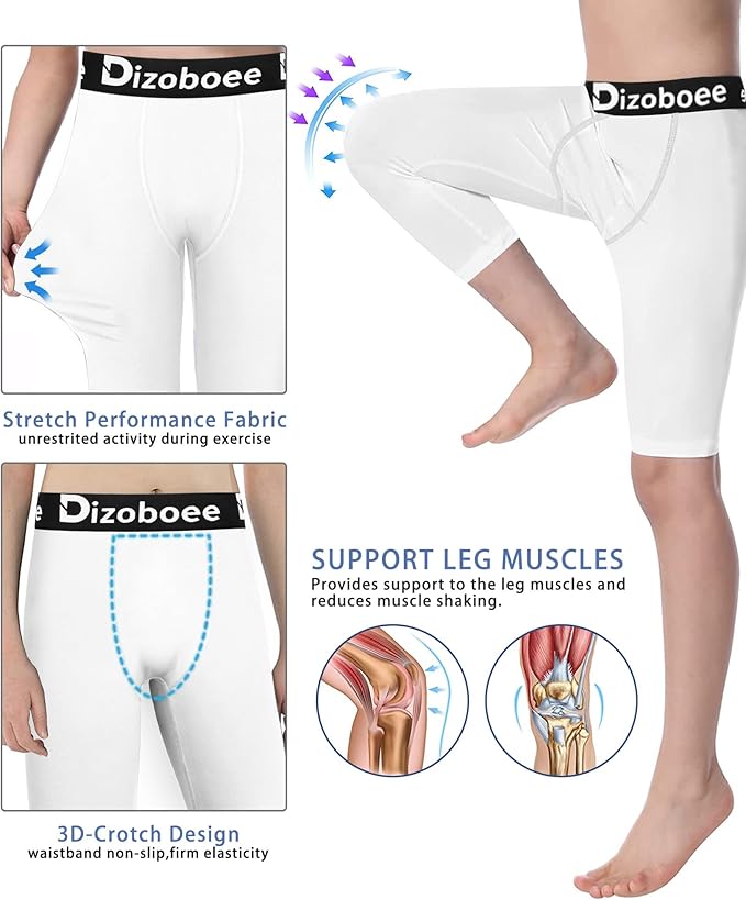 Youth Boys Compression Pants One Leg 3/4 Athletic Leggings for Sports Kids Basketball Tights Football Baseball Pants