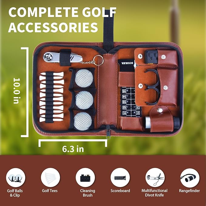 Enaud Golf Gifts for Men & Women, Premium Golf Accessories Kit with Case – Golf Balls, Tees, Divot Tool, Cleaning Brush, Scorer, Magnetic Hat Clip & Golf Ball Clamp, for Beginner Golfers