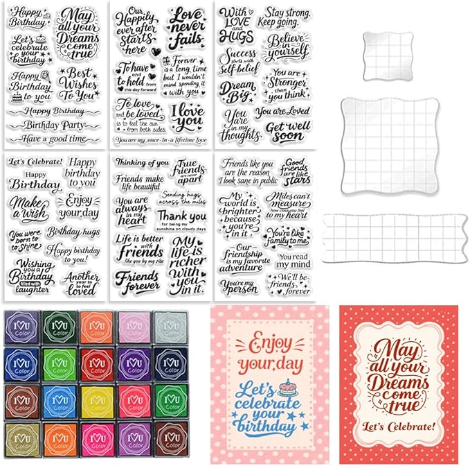 6 Pcs Greeting Words Clear Stamps by GLASSWINDS
