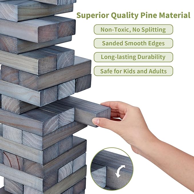 ApudArmis 54 PCS Tumble Timber Set Up to 3.2FT, Pine Wooden Tumble Tower Game - Image 2