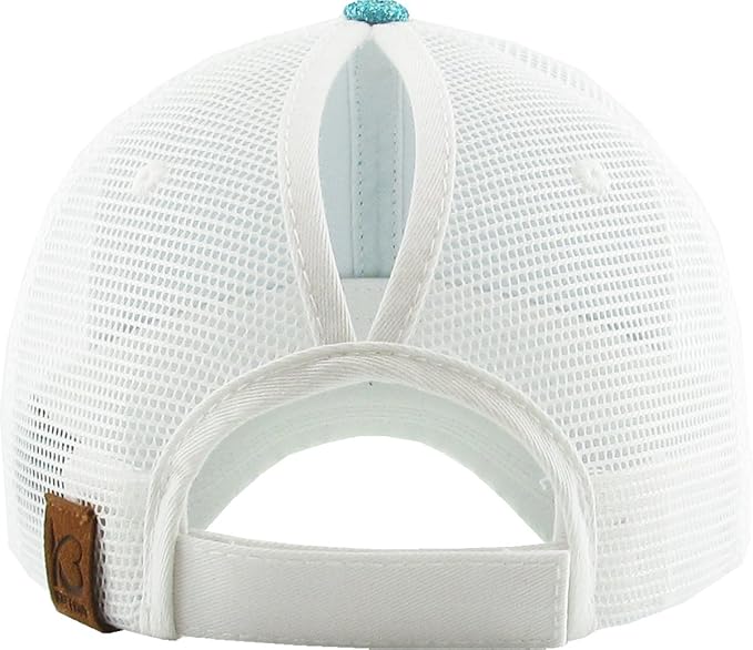 Classic Plain Ponytail Messy High Bun Headwear Adjustable Cotton Trucker Mesh Glitter Hat Baseball Cap