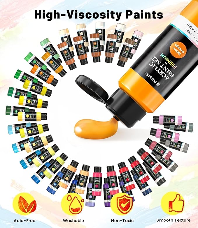 64 PCS Acrylic Paint Set with 12 Brushes, 2 Knives & Palette, 48 Colors Art - Image 4