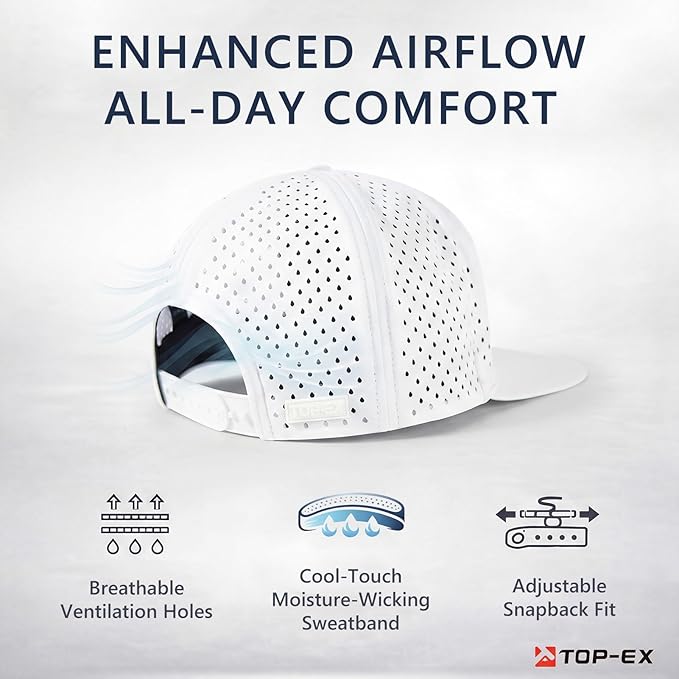 UVCoolix™ Cooling Sweatband Flat Bill Golf Baseball Cap,Breathable Sun Protection,Water-Resistant Snapback Performance Hat