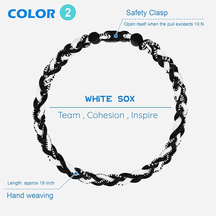 3 pcs Baseball Rope Necklaces, League Team Colors Braided Necklace, Baseball Team Gifts