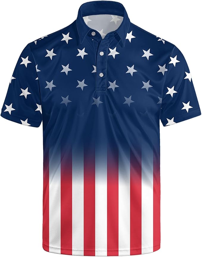 Golf Polo Shirts for Men Funny Print Short Sleeve Golf Shirts Performance Golf Polos