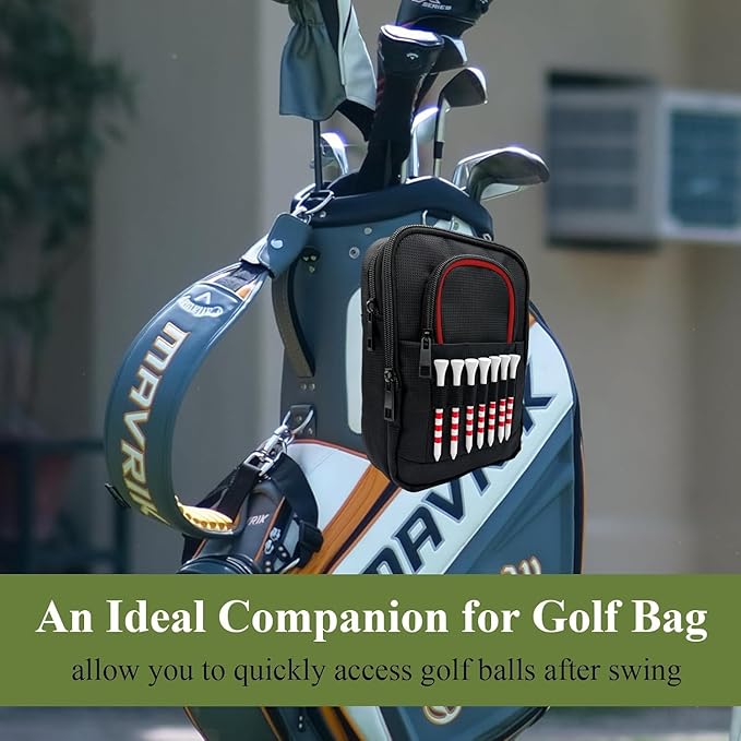 Golf Valuables Pouch, Golf Ball Bag, Golfer Portable Organizer, Large Golf Accessories Pouch for Gadgets, Like Balls, Tees, Market - Golf Gift for Men and Women (White/Red Edge) (Red Edge)
