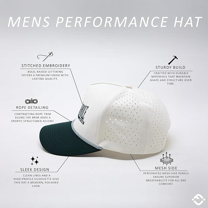 Funky Junque Performance Waterproof Golf Rope Hat – Cool Breathable Workout 5 Panel Snapback Cap for Men