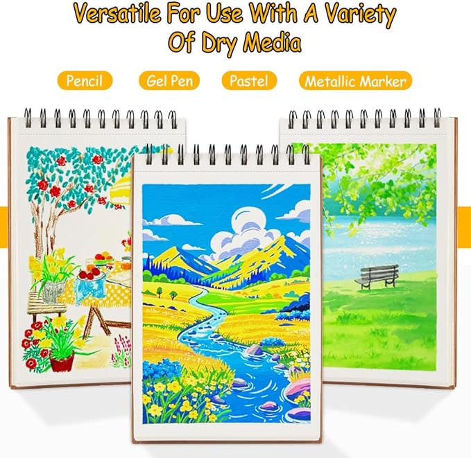 8.3x5.8 Sketch Book, Top Spiral Bound Sketch Pad, 60sheets 92lb/150gsm Nature - Image 3