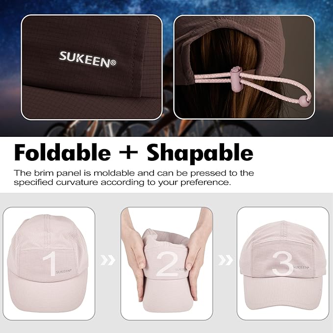 Sukeen Lightweight Sun Hat for Women Men,Quick Drying Baseball Cap UPF50+ Running Hats Foldable Sport Cap for Outdoor Daily