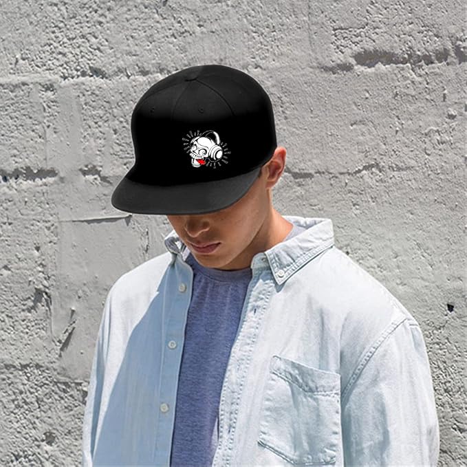 Skull Finger Flat Bill Hats for Men Black Mens Snapback Hat Baseball Cap Fitted Hat Rock N Roll Skeleton Hand Snap Backpack