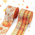 Threetols 2 Rolls 10 Yards Fall Wired Edge Ribbons, 2.5inch Orange Plaid Burlap by Threetols