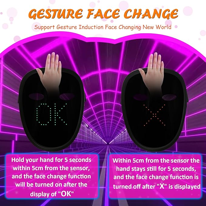 Led Mask with Gesture Sensing, Light up Face Transforming Mask - Image 5