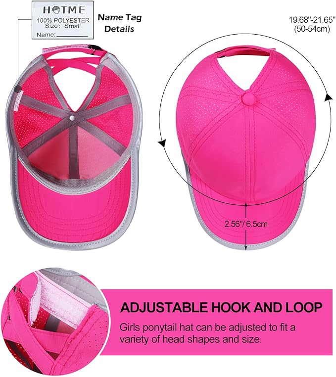 Little Girls Reflective Baseball Cap Criss Cross Ponytail Hat Kids Quick Dry Mesh Summer Sports Hat for Toddler Ages 3-8