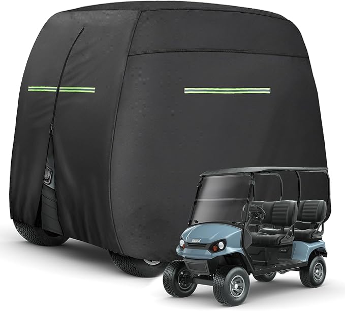 Golf Cart Cover 2/4/4+2 Passenger Heavy Duty Universal Fit for Yamaha EZGO Club Car, 600D Waterproof Windproof Sunproof Golf Cart Seat Covers with Reflective Strips, Zippered Pockets, Zipper Doors