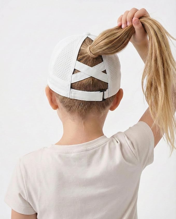 Little Girls Reflective Baseball Cap Criss Cross Ponytail Hat Kids Quick Dry Mesh Summer Sports Hat for Toddler Ages 3-8
