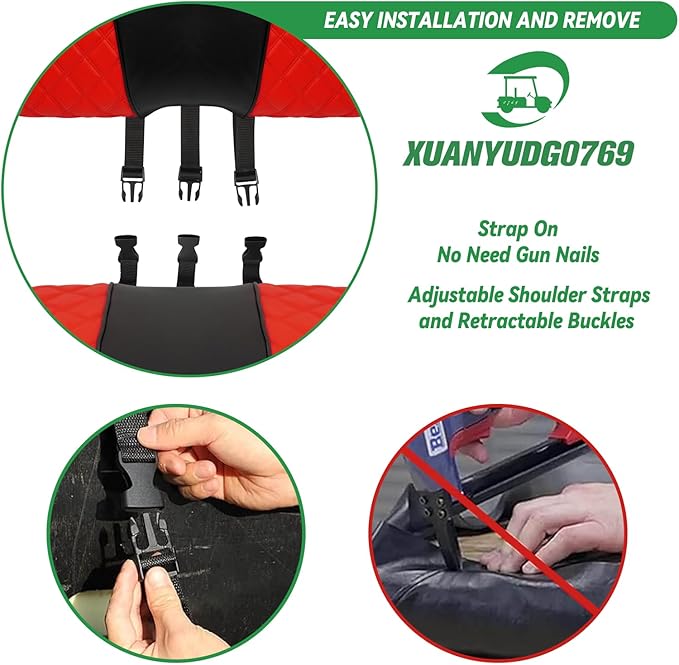 XUANYUDG0769 Golf Cart Front and Rear Seat Covers for EZGO TXT 1994-2013 OEM Ordinary Front Seat and Aftermarket Common Rear Seat Kits, No Stapler Vinyl Leather Diamond EZGO TXT Seat Covers
