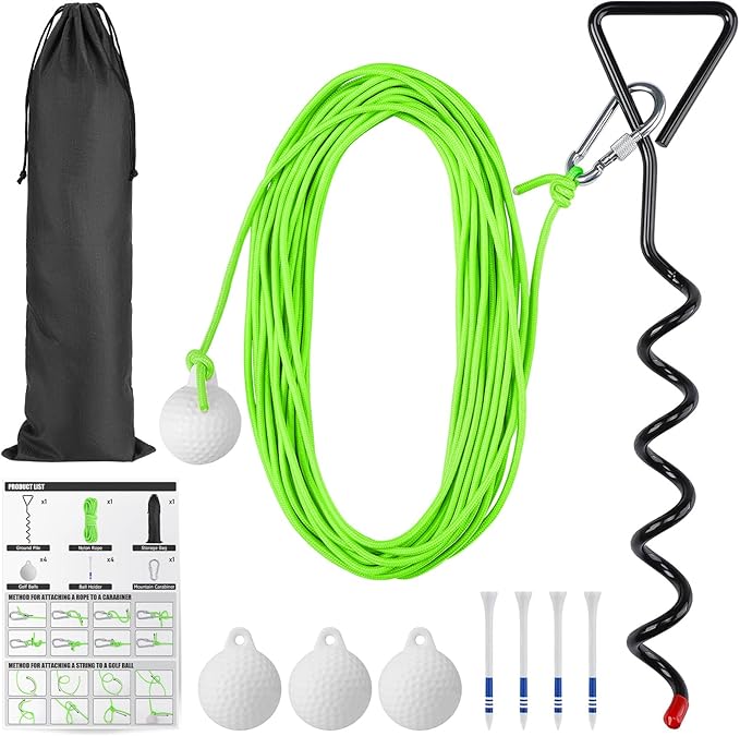 TOBWOLF Golf Ball on a String, 33FT Swing Away Golf Ball on a Rope with Fixed Rod, Golf Rope Swing Trainer, Golf Practice Rope Ball at Backyard or Park for Beginners & Youth to Quickly Practice Swing