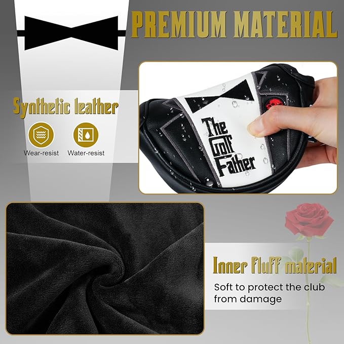The Golf Father Funny Golf Club Covers, Driver Fairway Wood Hybrid Headcover, Mallet Putter Covers Blade Headcovers Putter Cover Magnetic, Black and White Color Iron Covers for Most Brands