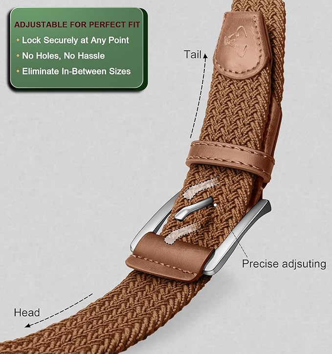 BULLIANT Belt for Men 2Pack,Mens Gift Stretch Braided Web Belt Elastic for Casual Golf Jeans,1 3/8"