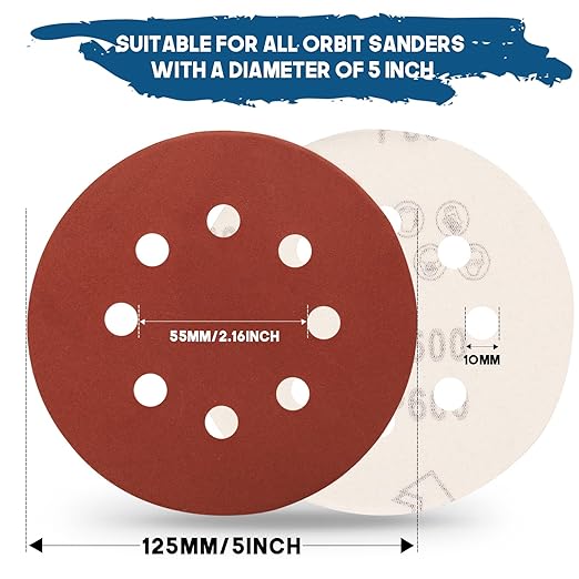 5 Inch 8 Hole Sanding Discs, Round Aluminum Oxide Sand Paper Discs - Image 3
