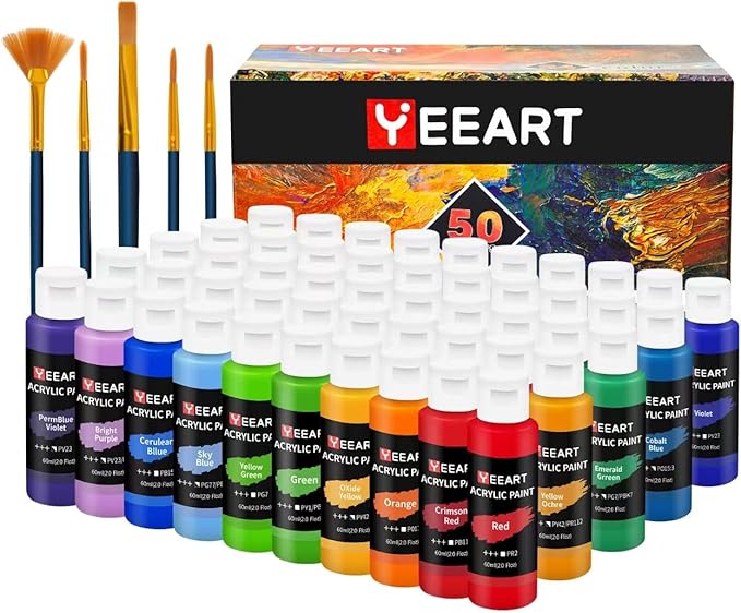 50 Color Acrylic Paint Set, 2oz Bottles, Rich Pigmented Canvas Paint - Image 8