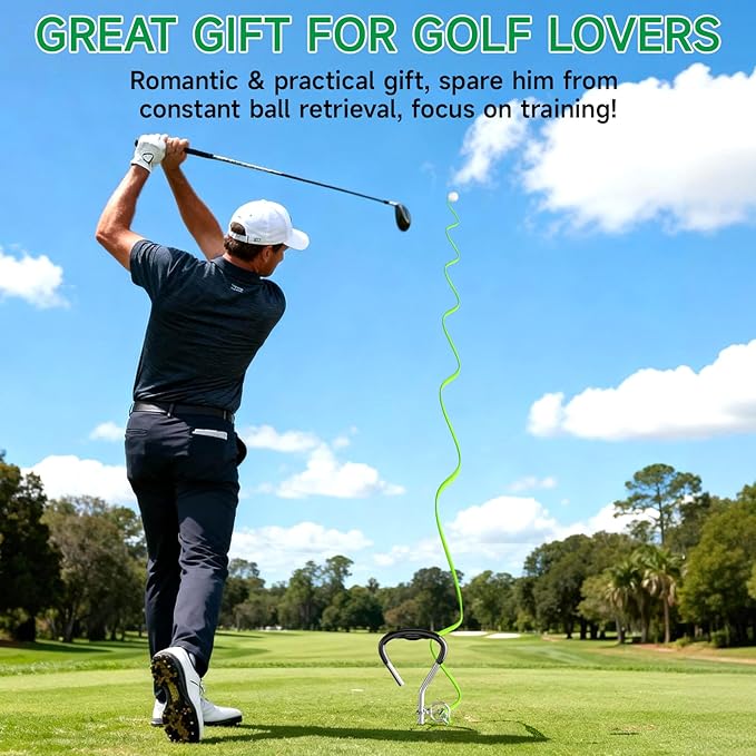 Golf Swing Trainer with 2 Golf Swing Ball & Rope, Golf Training Aid for Backyard, 3 Calibrated Golf Stakes to Analyze 50 Feet of Golf Training Balls Flight, Home Outdoor Golf Swing Practice