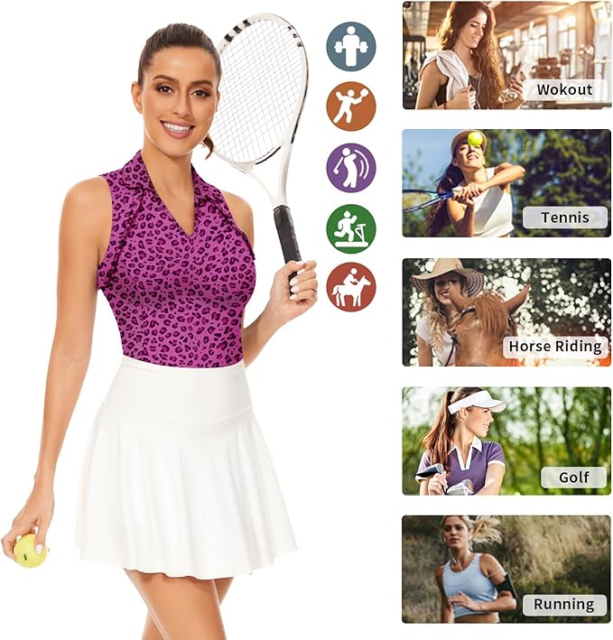 Soneven Womens Petal Sleeve Golf Shirts Moisture Wicking Lady Golf Apparel Print Tennis Sport T Shirt