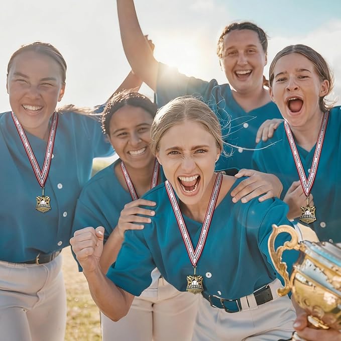 Ecation Medals with Neck Ribbons Soccer Awards Medals Baseball Team Awards Softball T-Ball Flag Football Trophy for Kids Sports Competitions Celebration Gift