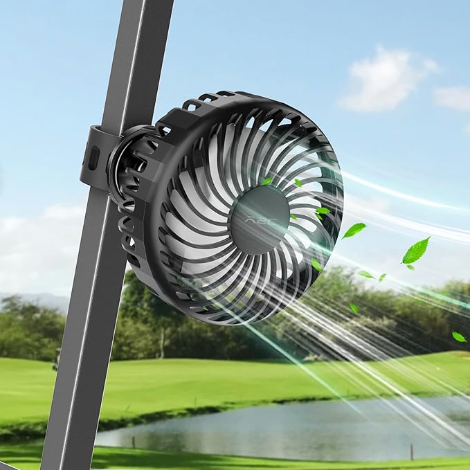 A2C Rechargeable Golf Cart Fan, 4000mAh Battery Operated Clip On Fan for EZGO Club Car Yamaha, 360° Rotating Portable Cooling Fan, 3 Speed Settings, Golf Season Course Cart Essential Accessories