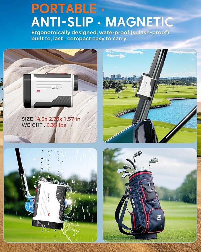 Golf Rangefinder with Slope - 1300/1500 Yards Laser Range Finder for Golf & Hunting, 7X Magnification, High-Precision Flag Locking Vibration, Rechargeable, IP54 Waterproof, Built-in Magnetic Strip
