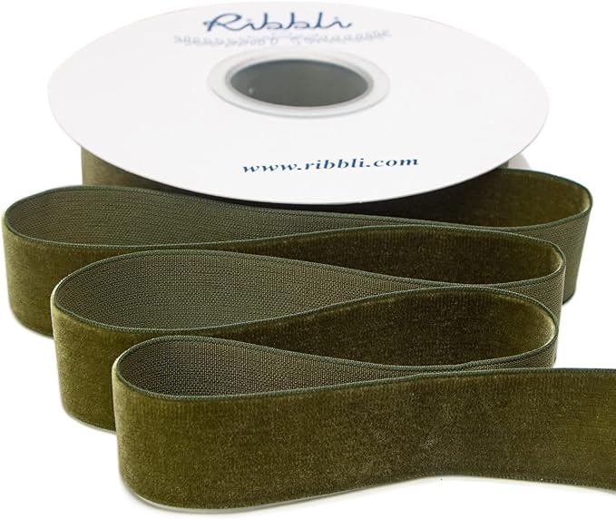 Ribbli Moss Green Velvet Ribbon, Polyester Velvet 1 Inches Continuous10-Yard by Ribbli