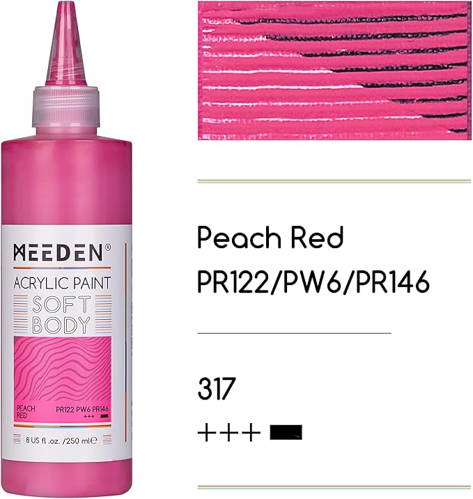 MEEDEN Soft Body Acrylic Paint: Peach Red Matte Finish - 250ml/8.45oz Bulk - Image 2