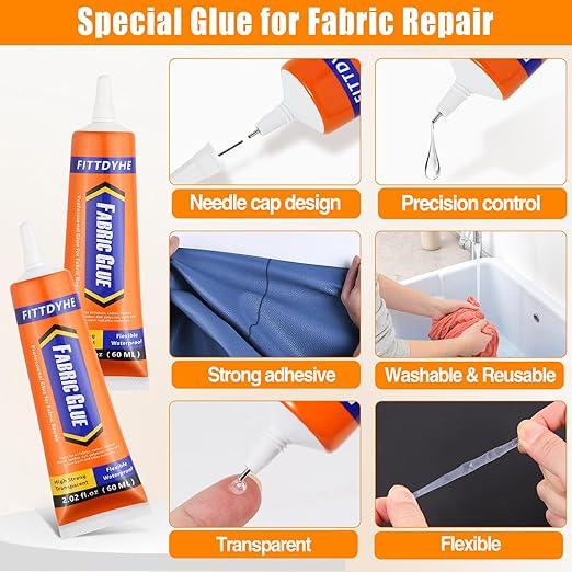 Fabric Glue Permanent, 60 ML Washable Clear Clothing Glue, Super Fabric Adhesive - Image 3