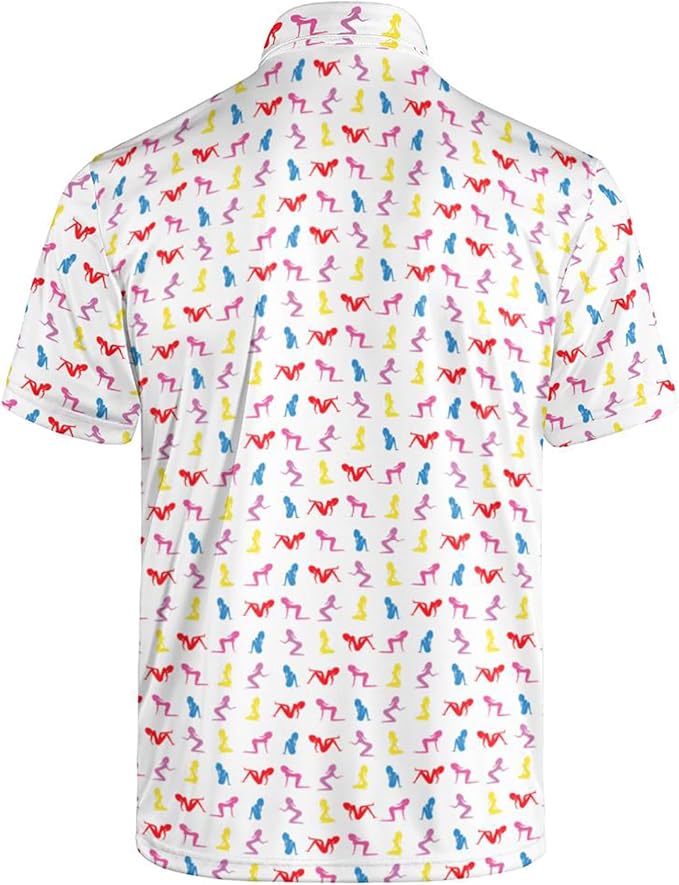 Golf Polo Shirts for Men Funny Print Short Sleeve Golf Shirts Performance Golf Polos