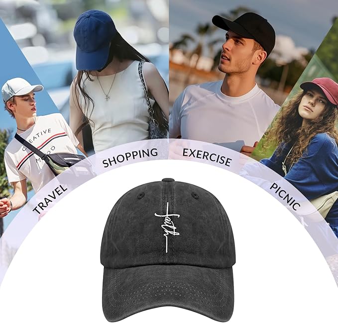 Christian Hats for Men Women, Jesus Baseball Cap, Adjustable Cotton Embroidered Christian Hats